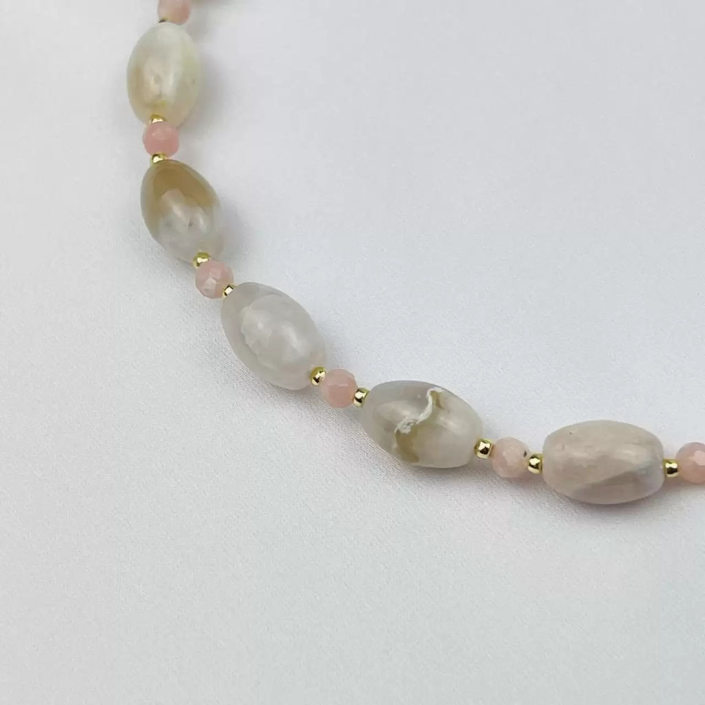 Бусы из цветочного Агата и Кальцита 42 см +