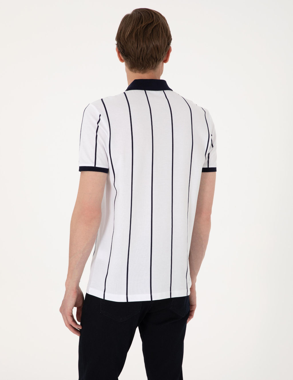 Lacivert _izgi Detayl_ Slim Fit Polo Yaka Ti__rt