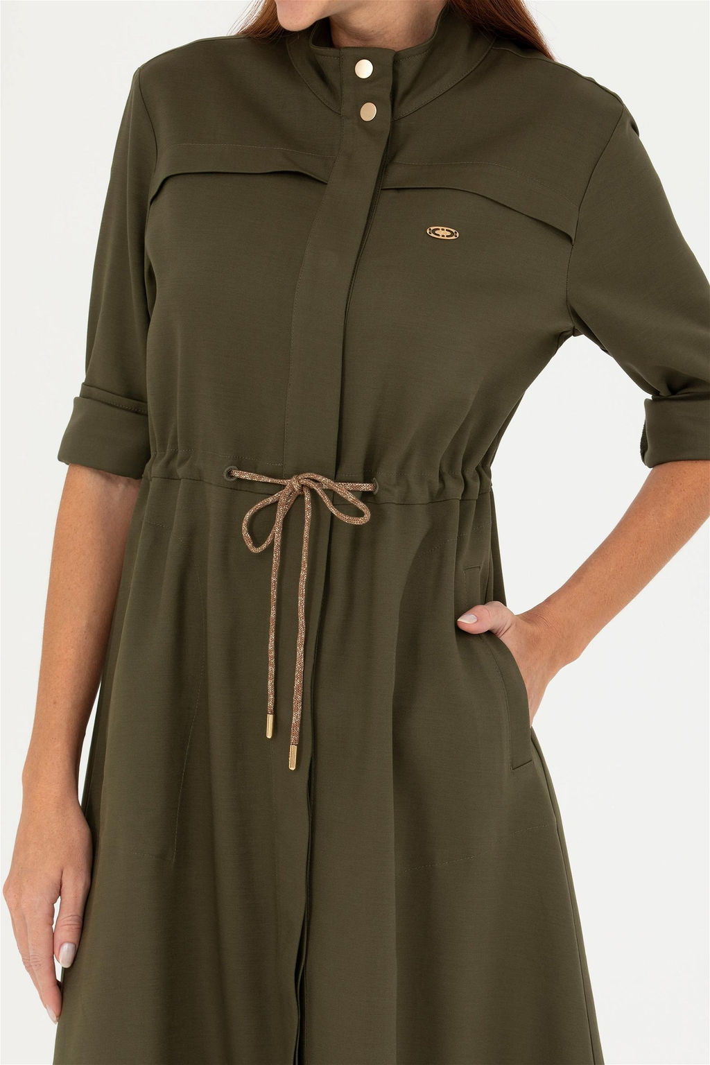 Женское тканое платье темного цвета хаки Неожиданная скидка в корзине - U.s. polo assn фото 6