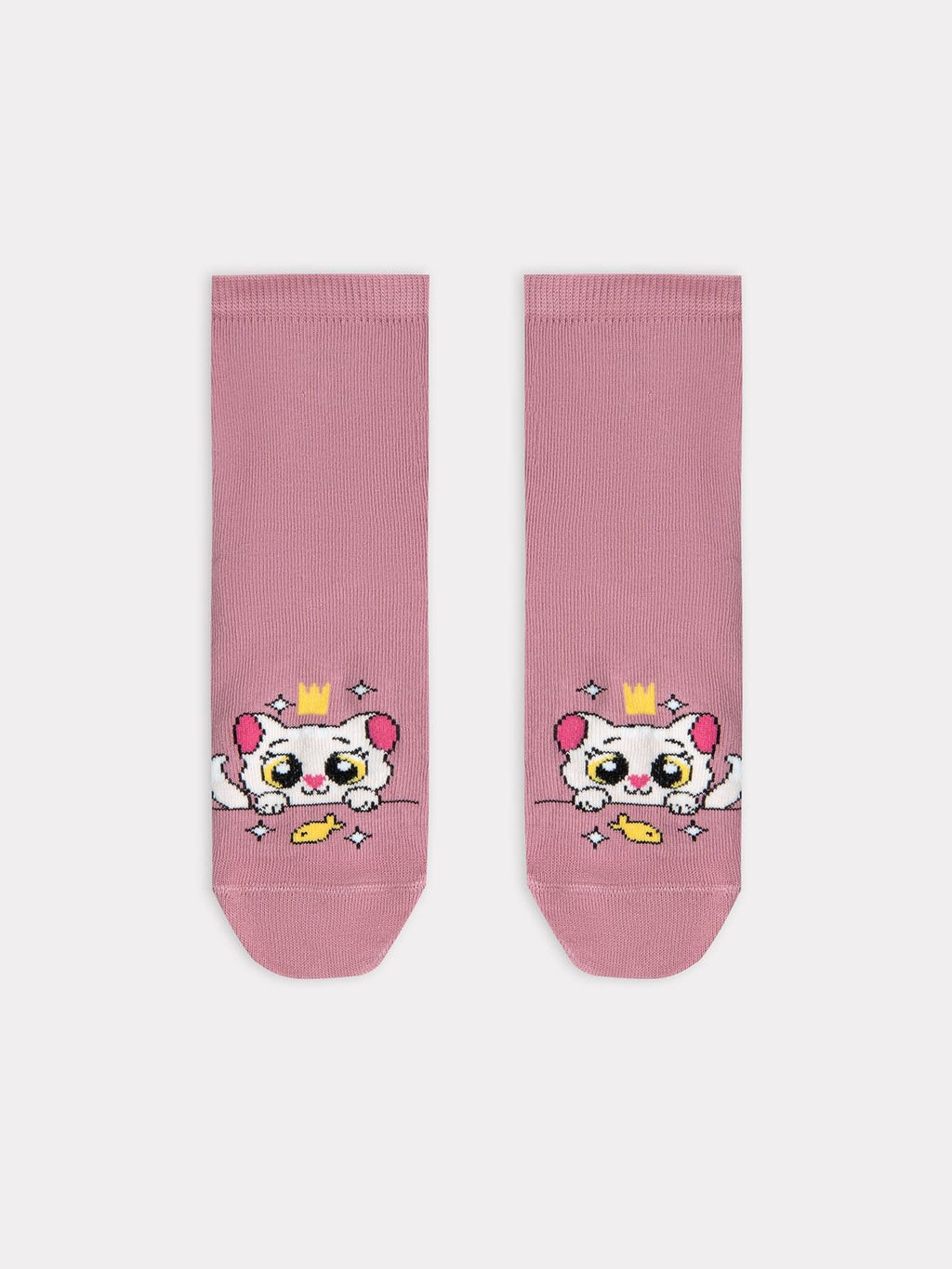 Цена за 5 пар! Носки детские фиолетовые с рисунком в виде котика - Mark formelle фото 4