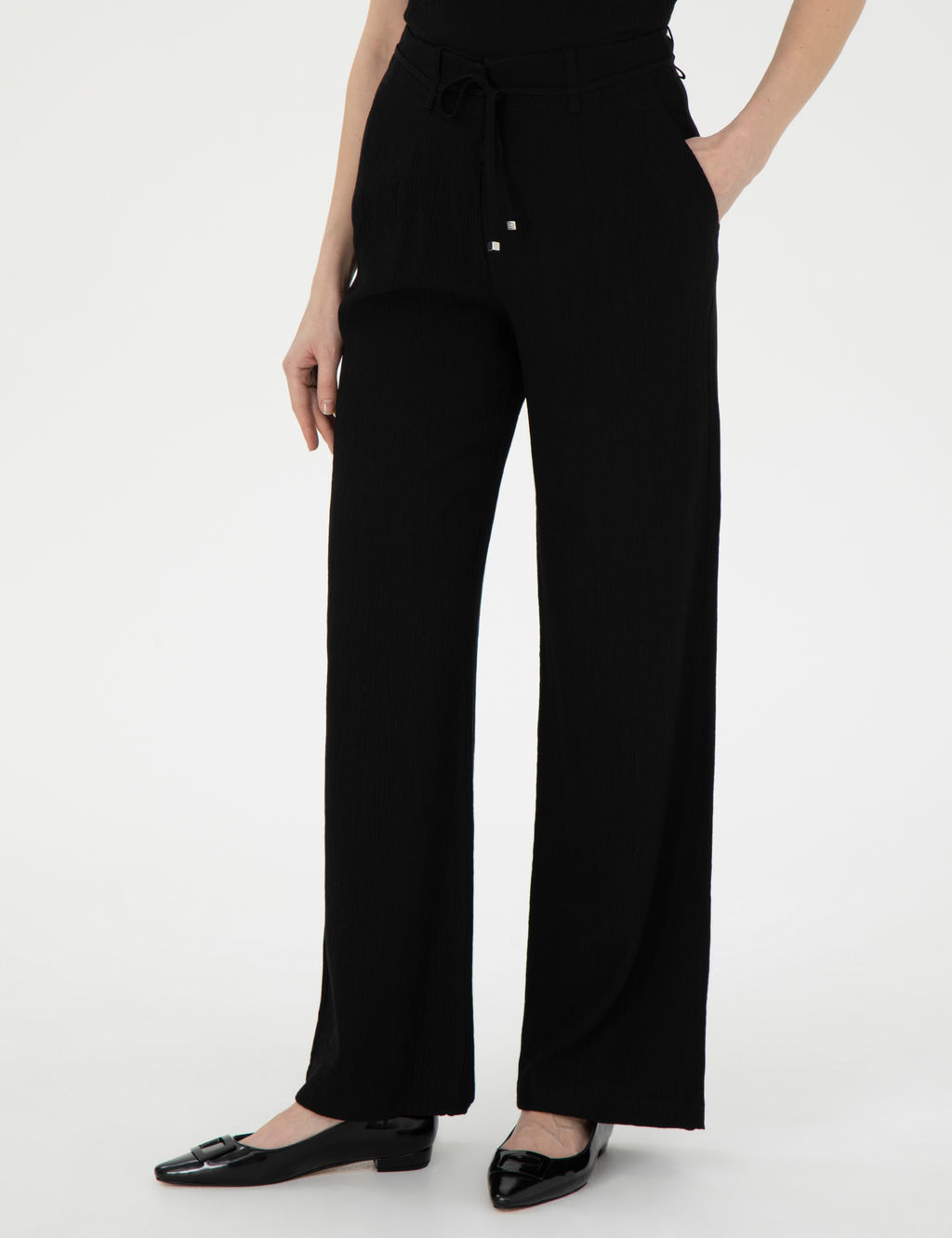 Siyah Y_ksek Bel Loose Fit Pantolon