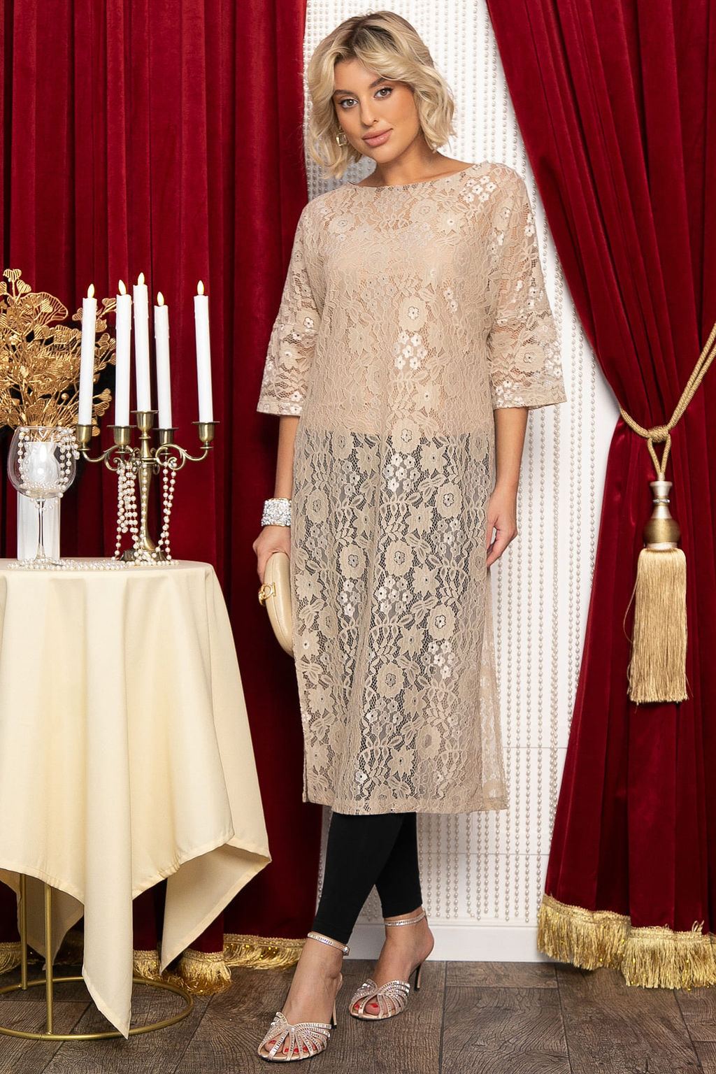 Платье-туника кружевное Ортея (бежевое) П14754-10М - Lt collection фото 5