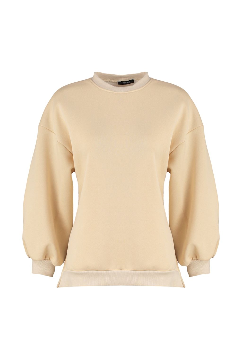 Bej Oversize/Genis Kal?p Y?rtmac Detayl? Kal?n Ici Polarl? Orme Sweatshirt TWOAW23SW00195