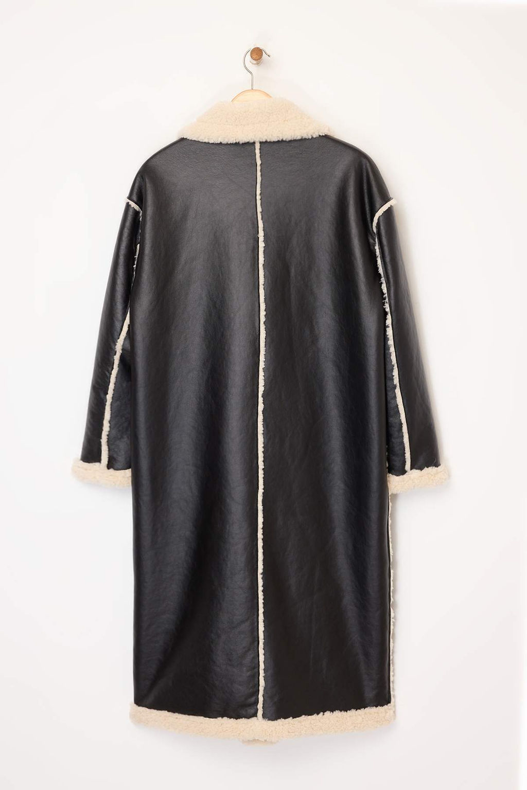 Siyah Cift Tarafl? Pelus Mono Kapama Oversize Uzun Suni Deri Kaban TWOAW26KB00000 - Trendyolmilla фото 2