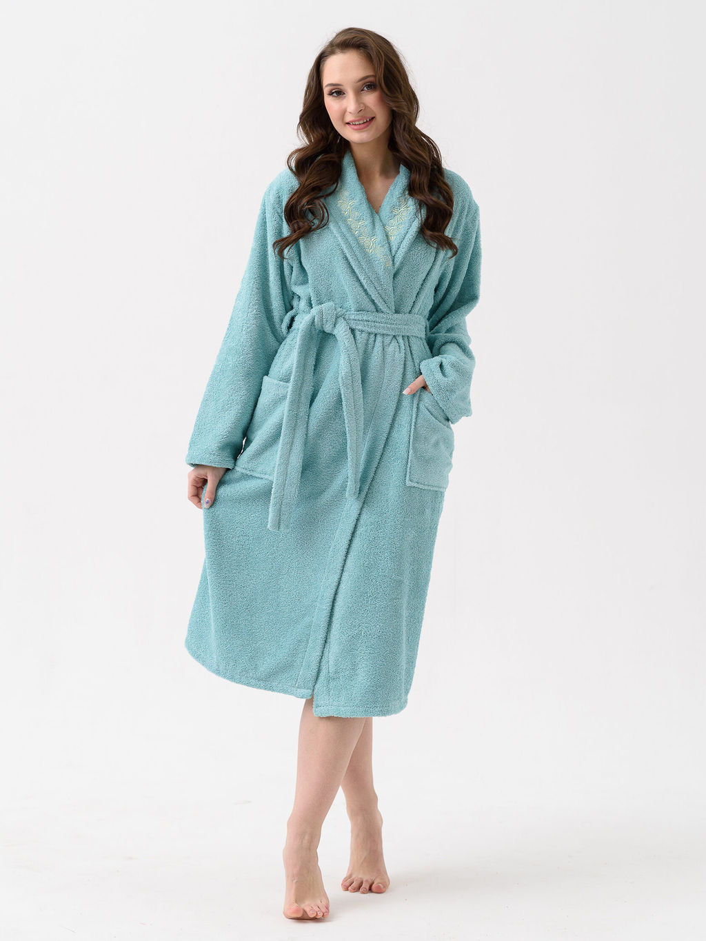Халат банный Оптима из хлопка бирюзовый фото 2