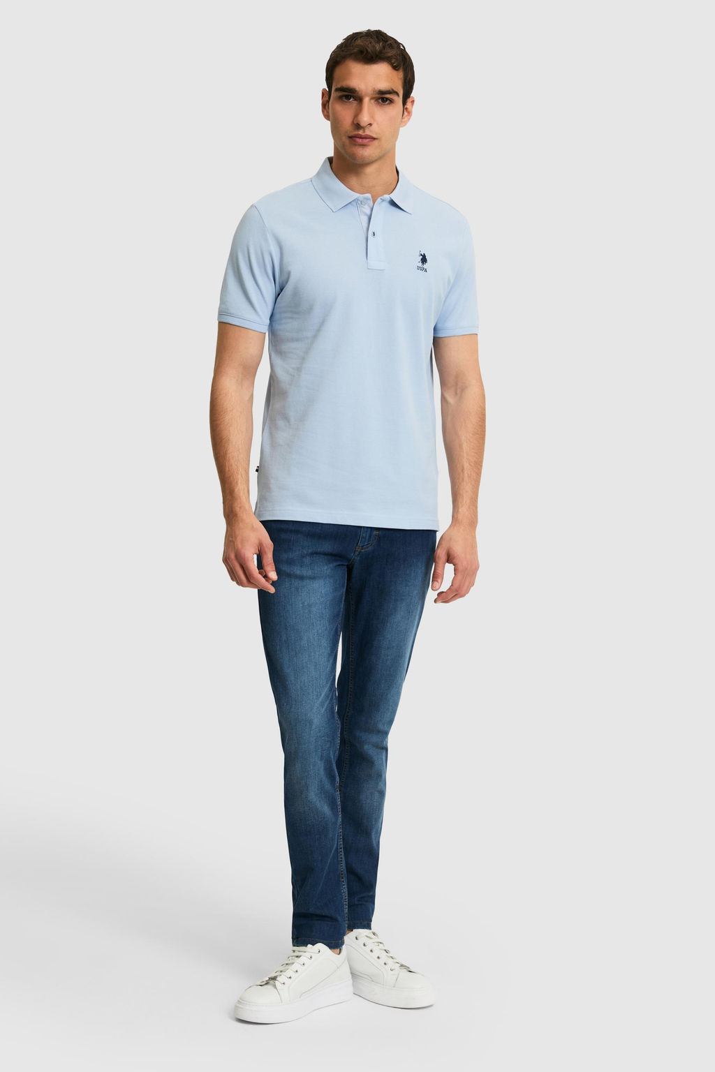 Erkek Regular Fit A__k Mavi Polo Yaka Basic Ti__rt