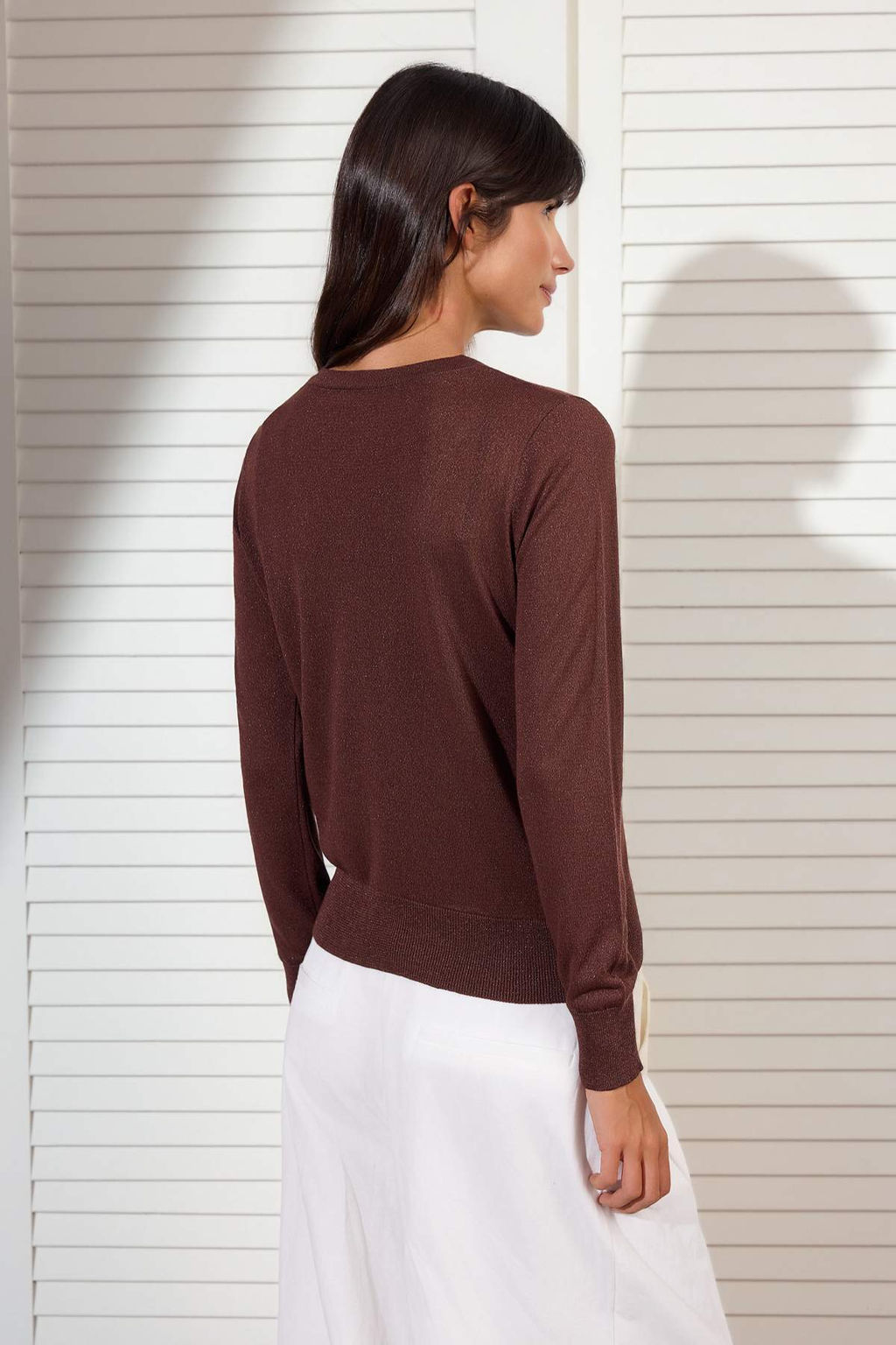 Kahverengi 2li Yazl?k Ozel Iplik Dantel Detayl? Triko Bluz-H?rka TWOSS26HI00016