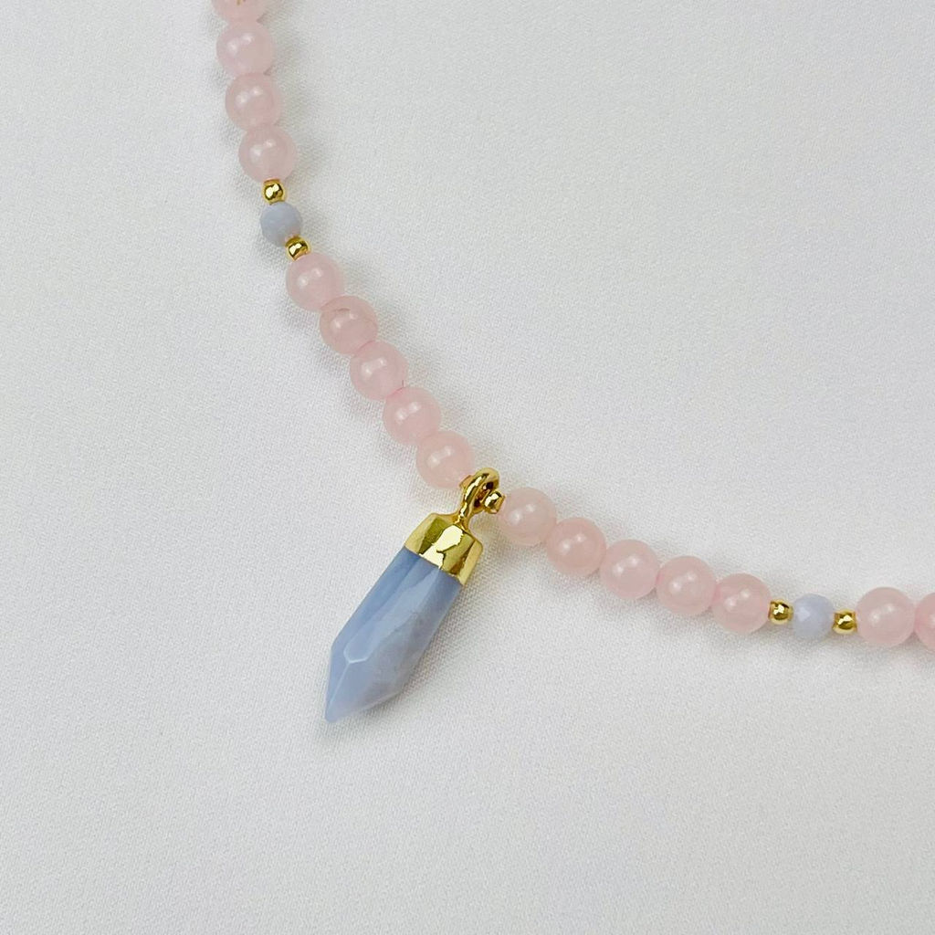 Колье из Розового кварца и Голубого агата 43 см +