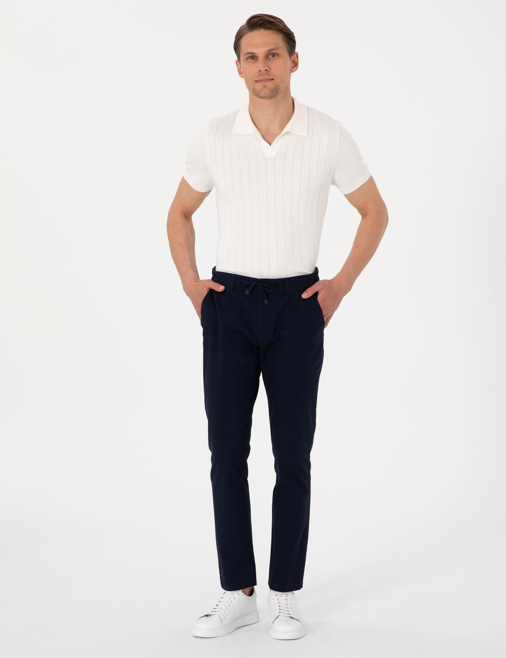 Lacivert Slim Fit Keten G_r_n_ml_ Kanvas Pantolon