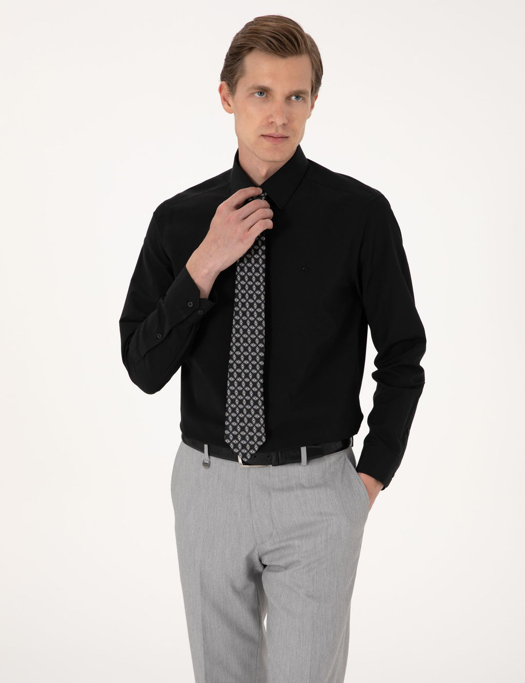 Siyah Regular Fit Uzun Kollu Basic G_mlek