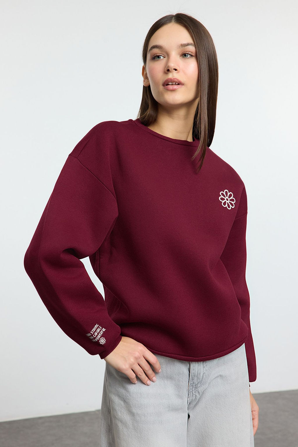 Bordo Nak?sl? Regular/Normal Kal?p Kal?n Ici Polarl? Orme Sweatshirt TWOAW25SW00176