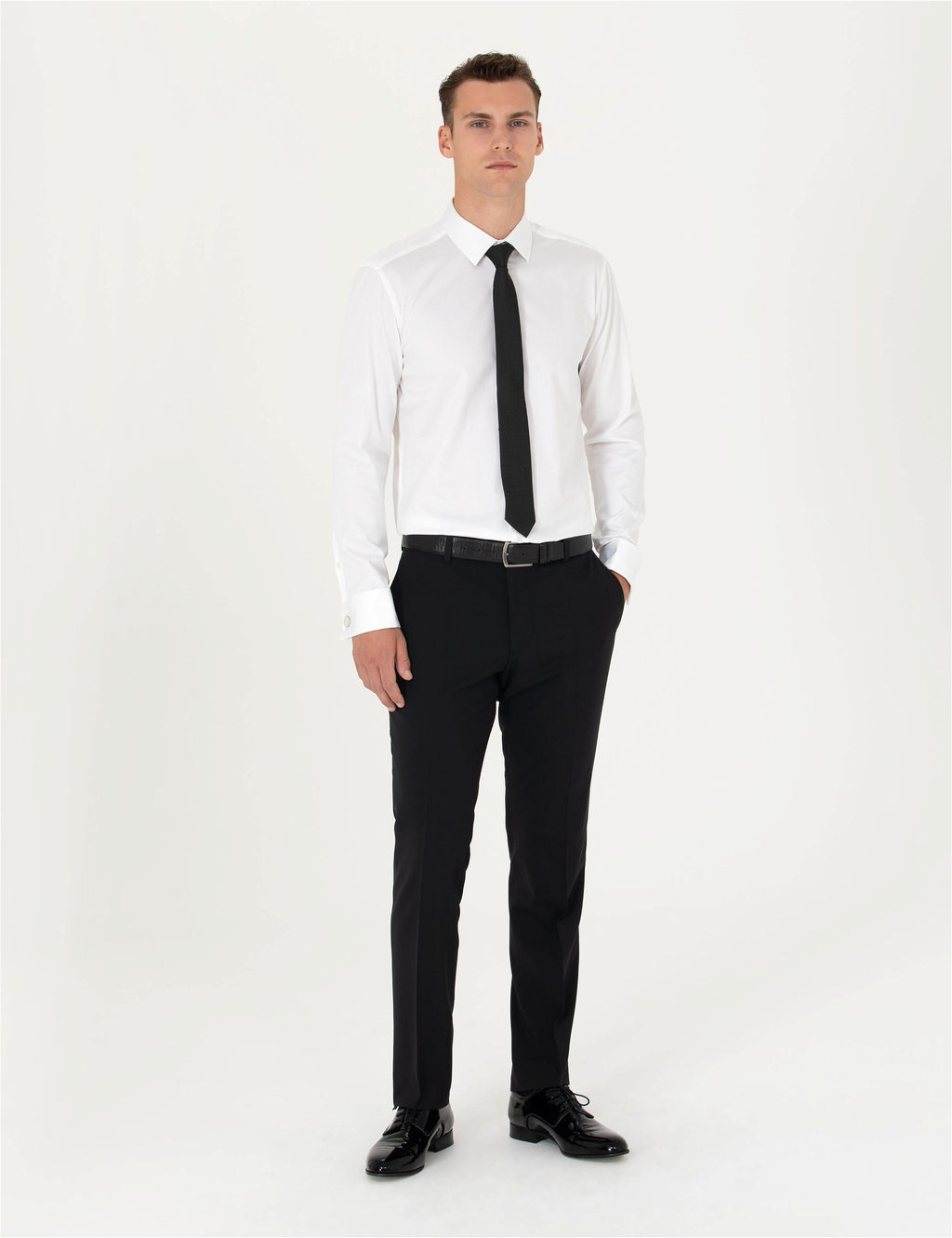 Beyaz Slim Fit Uzun Kollu Basic G_mlek