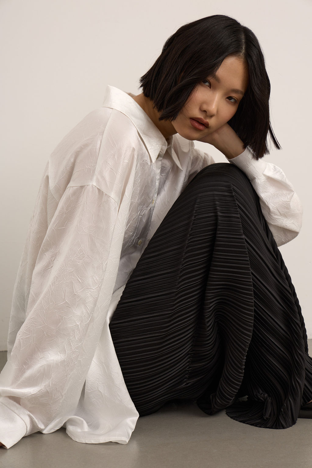 Рубашка оверсайз из жатого сатина - Mollis фото 6