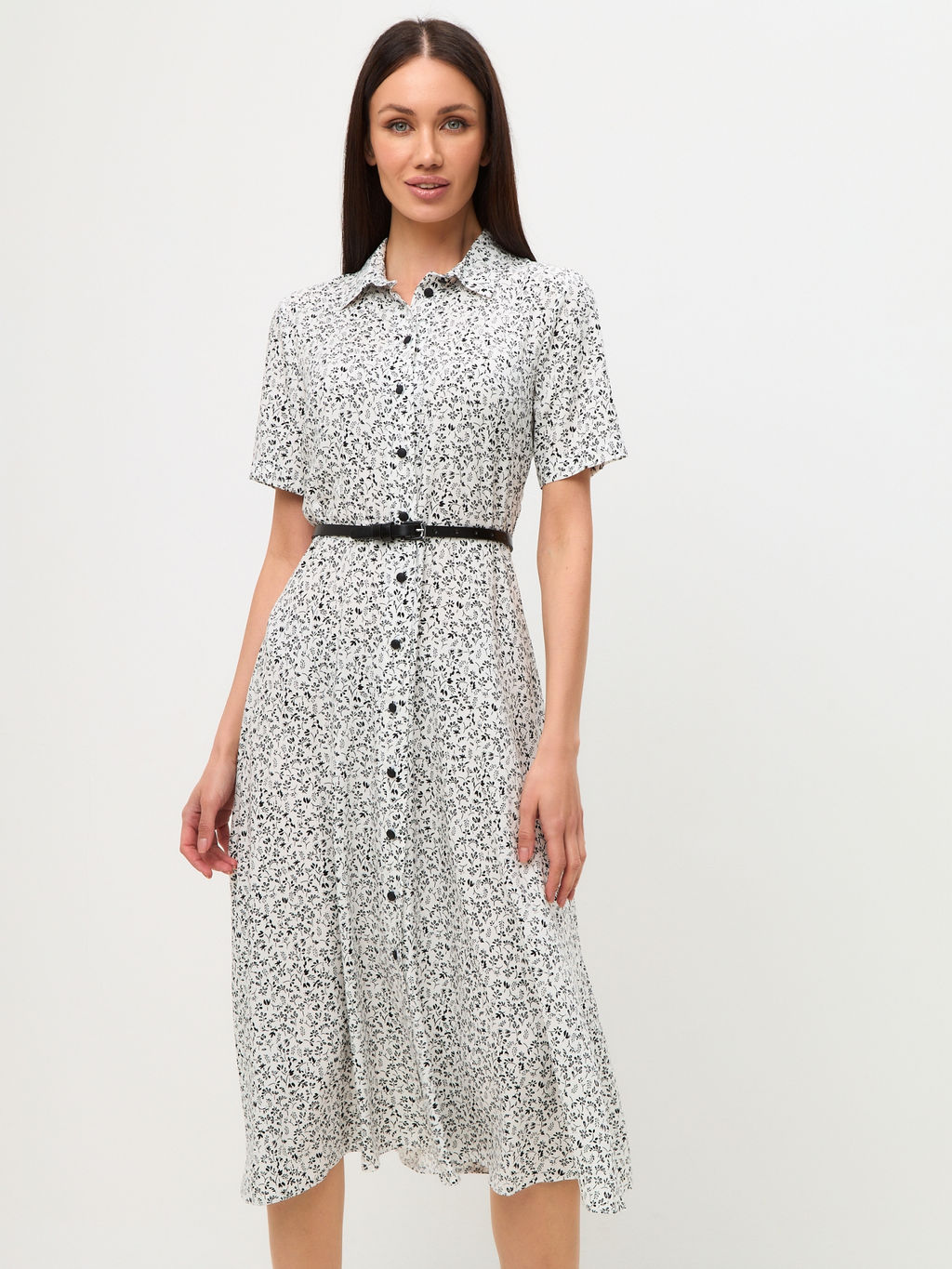 Платье-халат веточки на белом