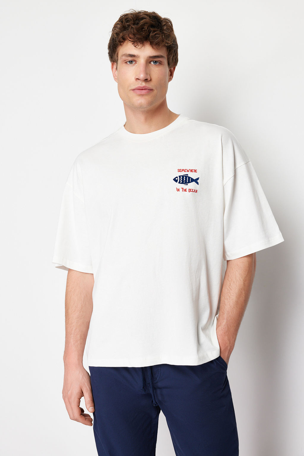 Ekru Oversize/Genis Kesim %100 T-Shirt TMNSS22TS0318