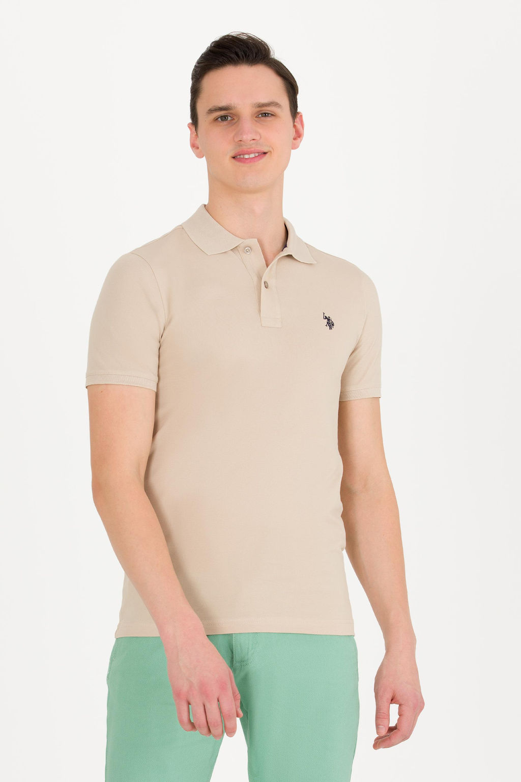U. S. Polo Assn Мужская базовая футболка с воротником-поло Stone - U.s. polo assn фото 2