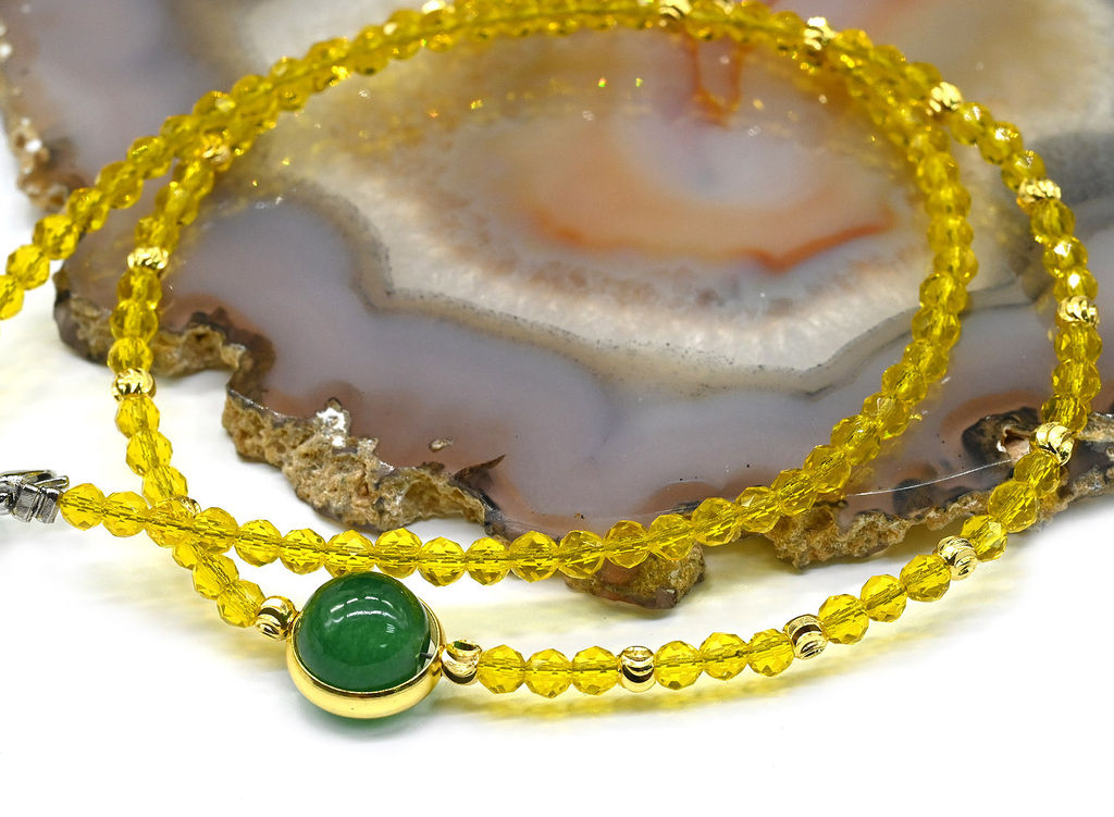 Чокер на шею из циркона с кварцем шарик 3мм цв.желтый, 40см