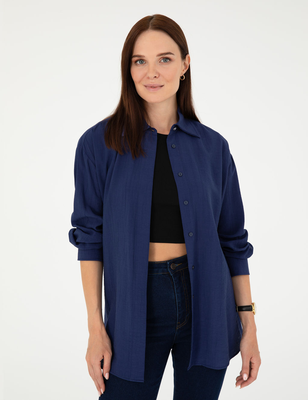 Lacivert Oversize Uzun Kollu G_mlek
