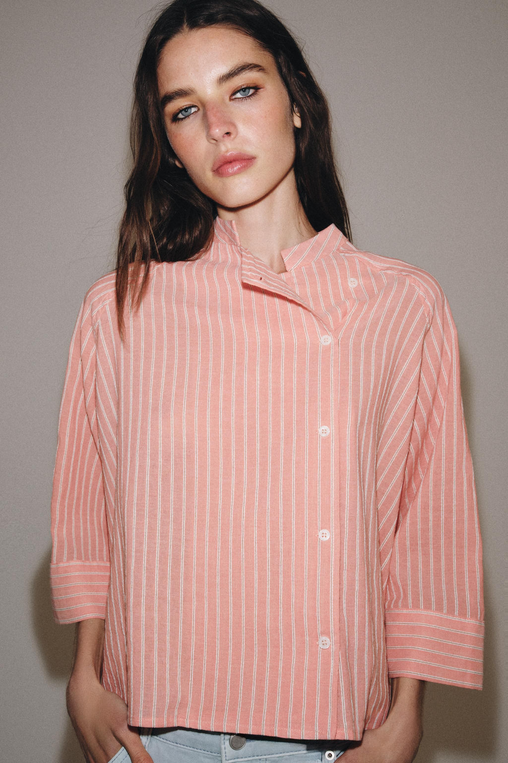 CAMISA ASIM?TRICA RAYAS ZW COLLECTION / Salm?n - Zara фото 3