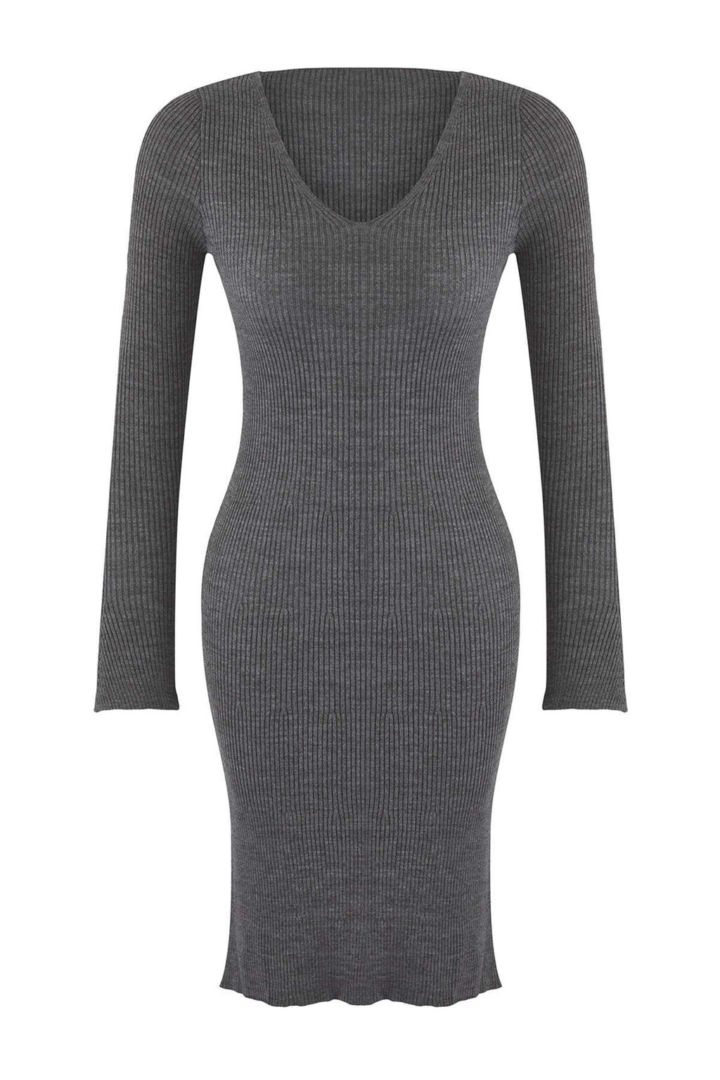 Siyah V Yaka Duz K?sa / Mini V Yaka Bodycone Triko Elbise TWOAW26EL00052 - Trendyolmilla фото 5