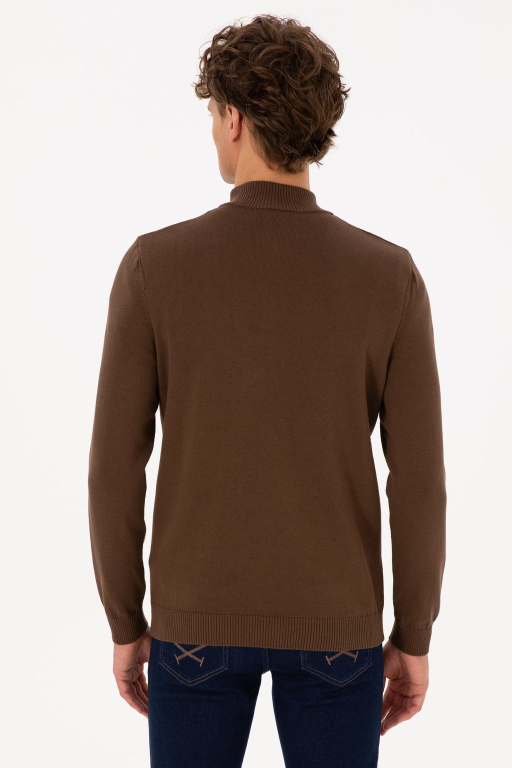 Erkek Slim Fit Yar_m Fermuarl_ Kahverengi Basic Kazak - U.s. polo assn фото 5
