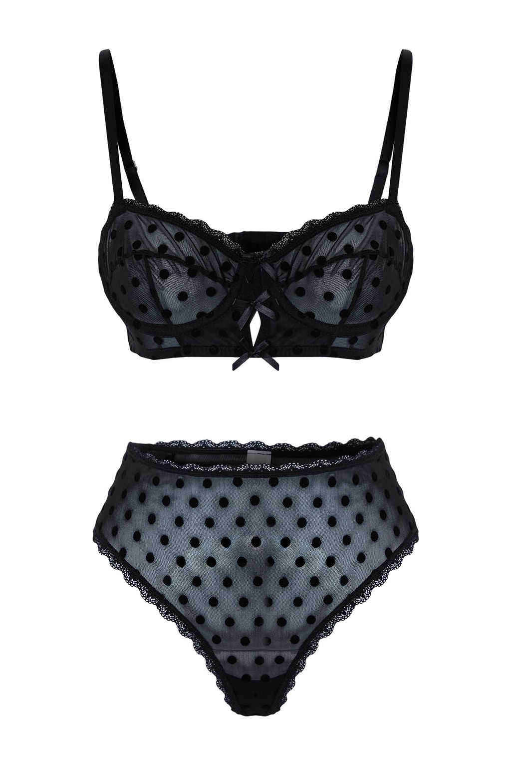 TRENDYOLMILLA Siyah Tul Puantiyeli Dantelli ve Kurdele/Fiyonk Detayl? Orme Ic Camas?r? Tak?m? THMAW25CC00005 фото 7