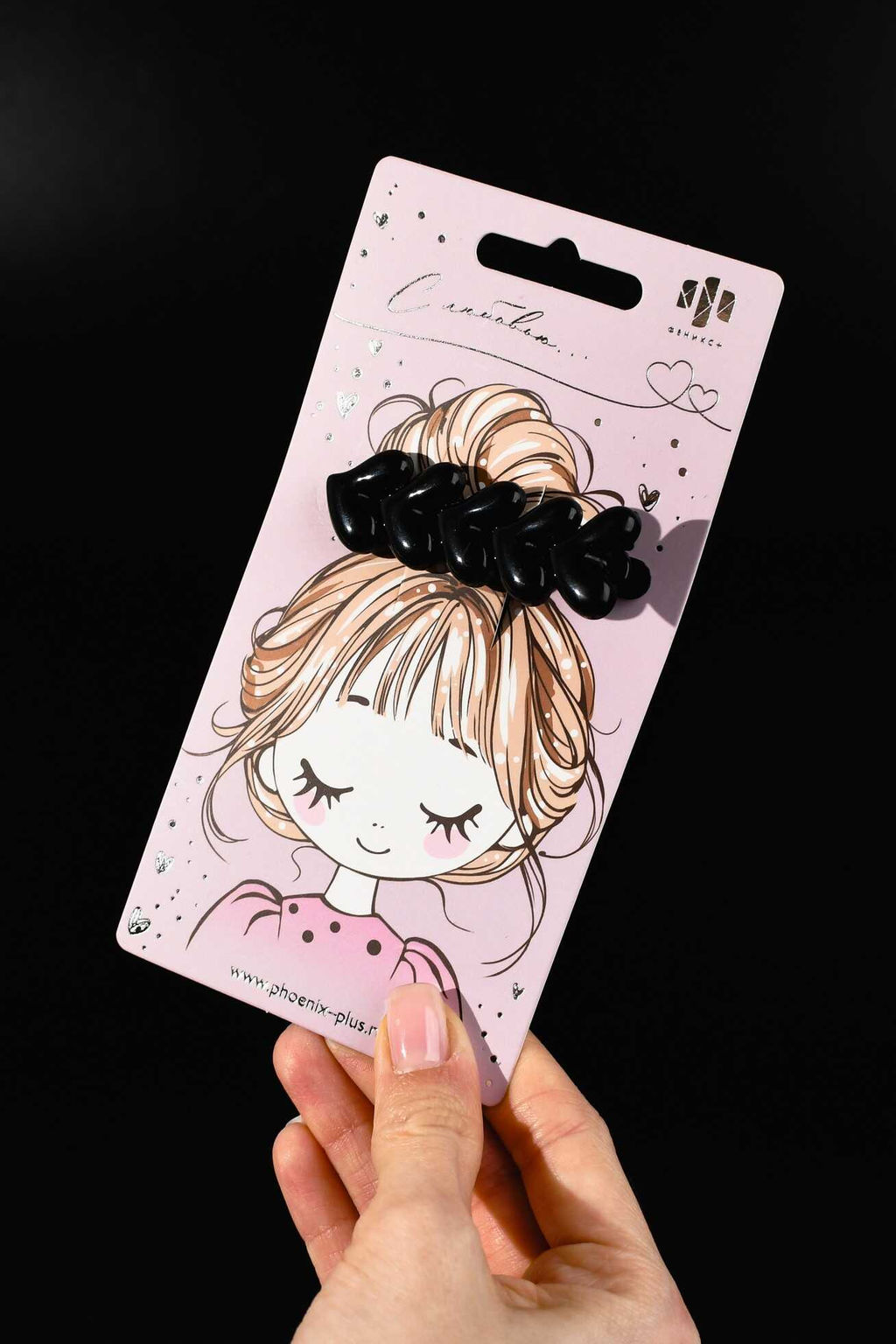 Заколка для волос зажим, арт. 71776 / 10 СЕРДЕЧКИ (в наборе: 1шт., 6,7 см, черный металл, полиэфирная смола, цвет: чёрный, подложка из мелованного картона + ПЭТ-пакет с европодвесом)