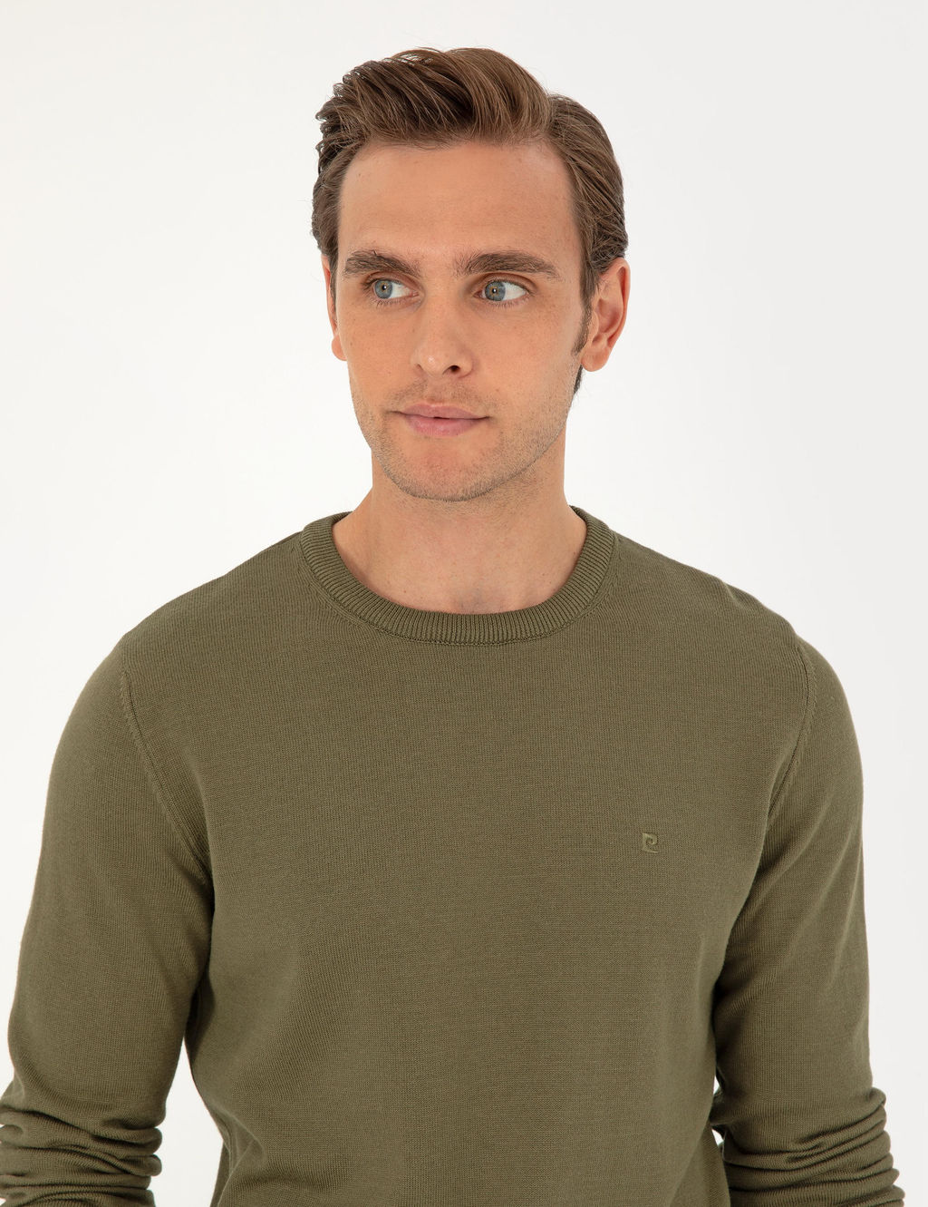 Koyu Haki Slim Fit Bisiklet Yaka Basic Triko Kazak - Pierre cardin фото 2