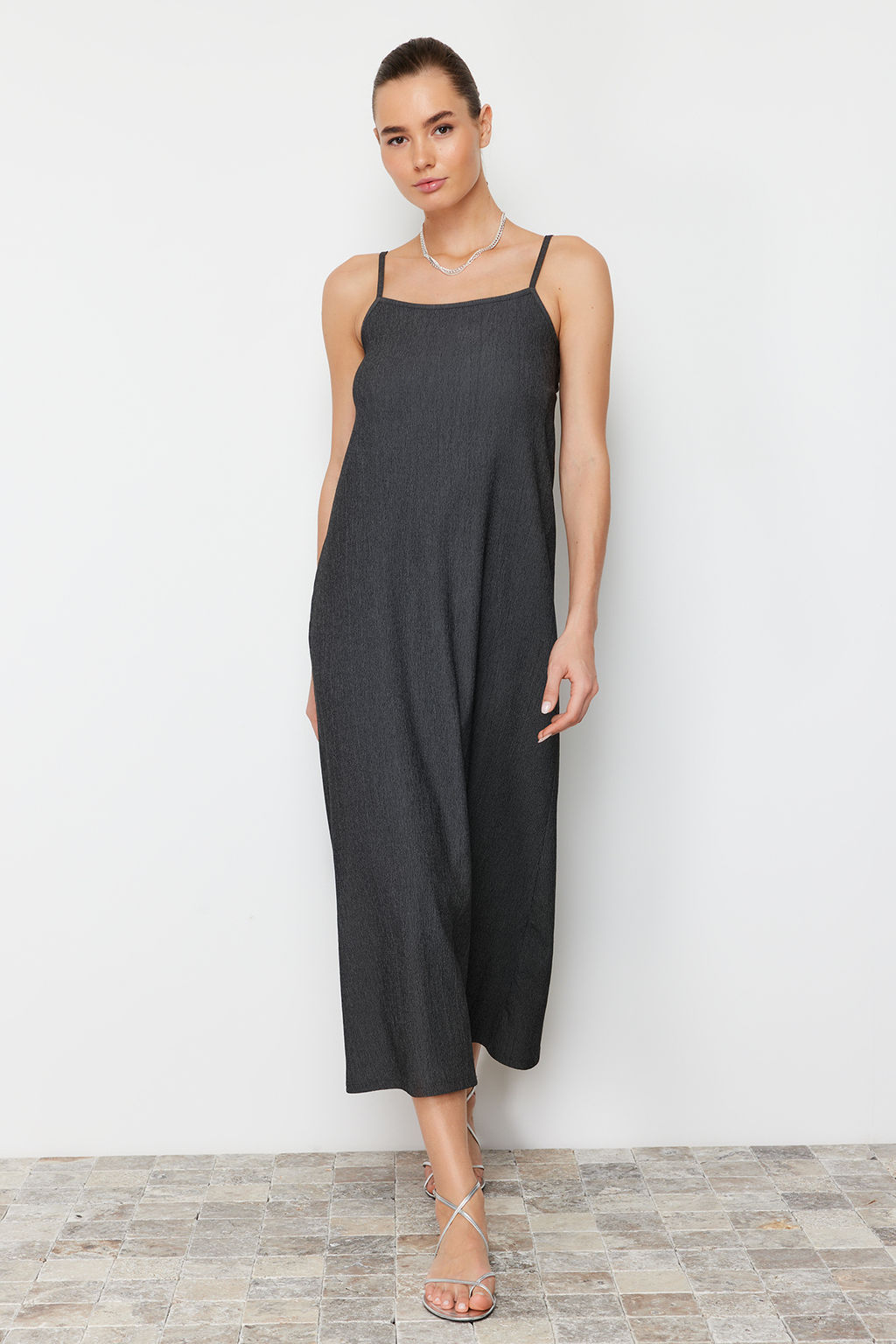 Yag Yesili Duz Midi Ask?l? Shift/Duz Maxi Orme Elbise TWOSS24EL00288 - Trendyolmilla фото 6