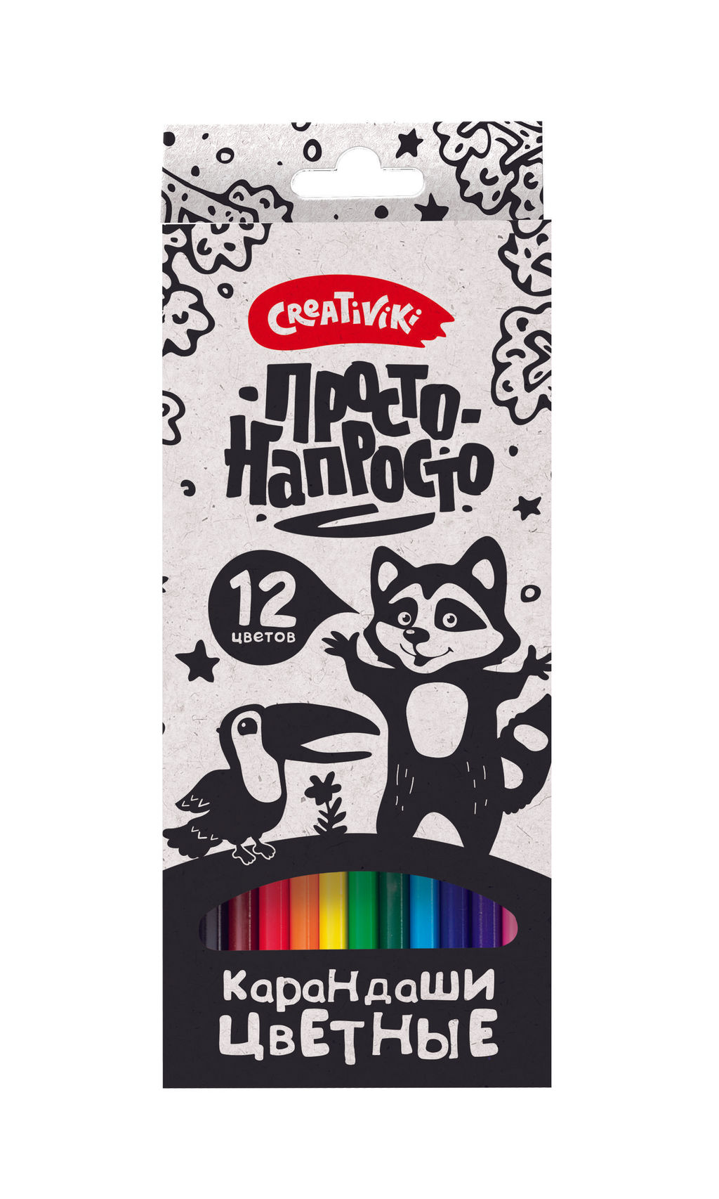 Набор цветных карандашей Creativiki ПРОСТО-НАПРОСТО 12 цв. шестигранные, деревянные, в кар...