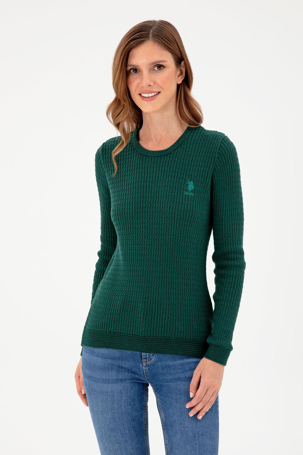 Женский темно-зеленый базовый свитер Неожиданная скидка в корзине - U.s. polo assn фото 3