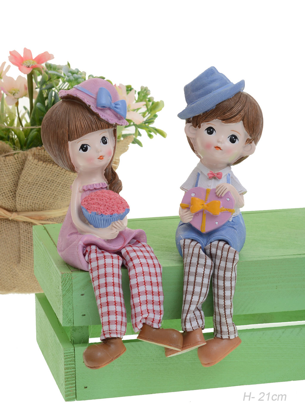 Цена за 2 шт. Фигурка Мальчик/Девочка висячие ножки 2 штуки набор 20 см / 9933 /уп 60/ - ГалеонТрейд фото 4