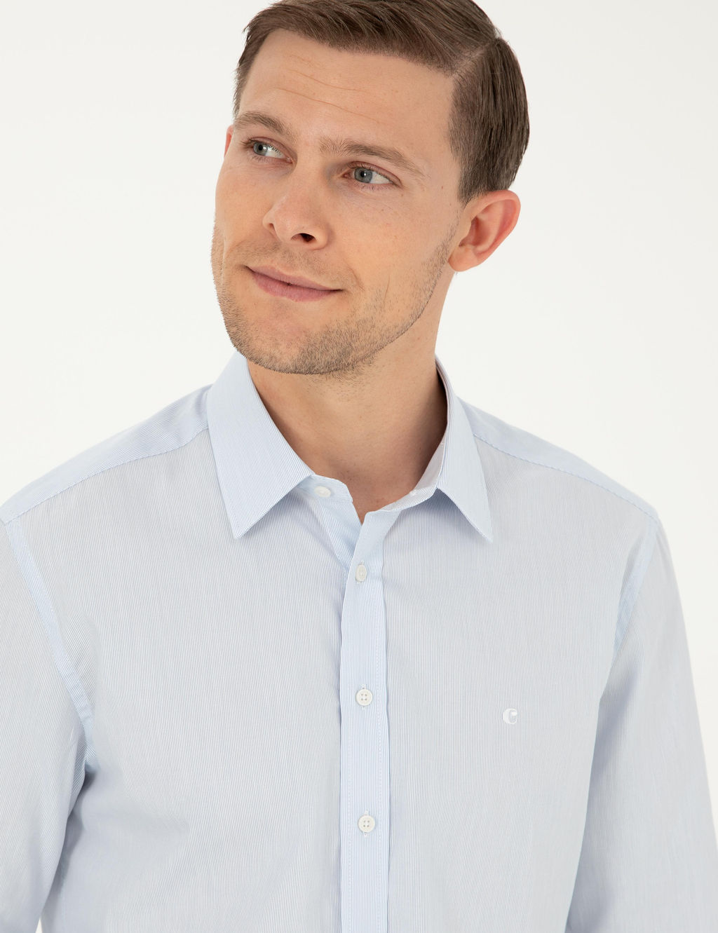 Синяя зауженная рубашка с длинным рукавом - Cacharel фото 2