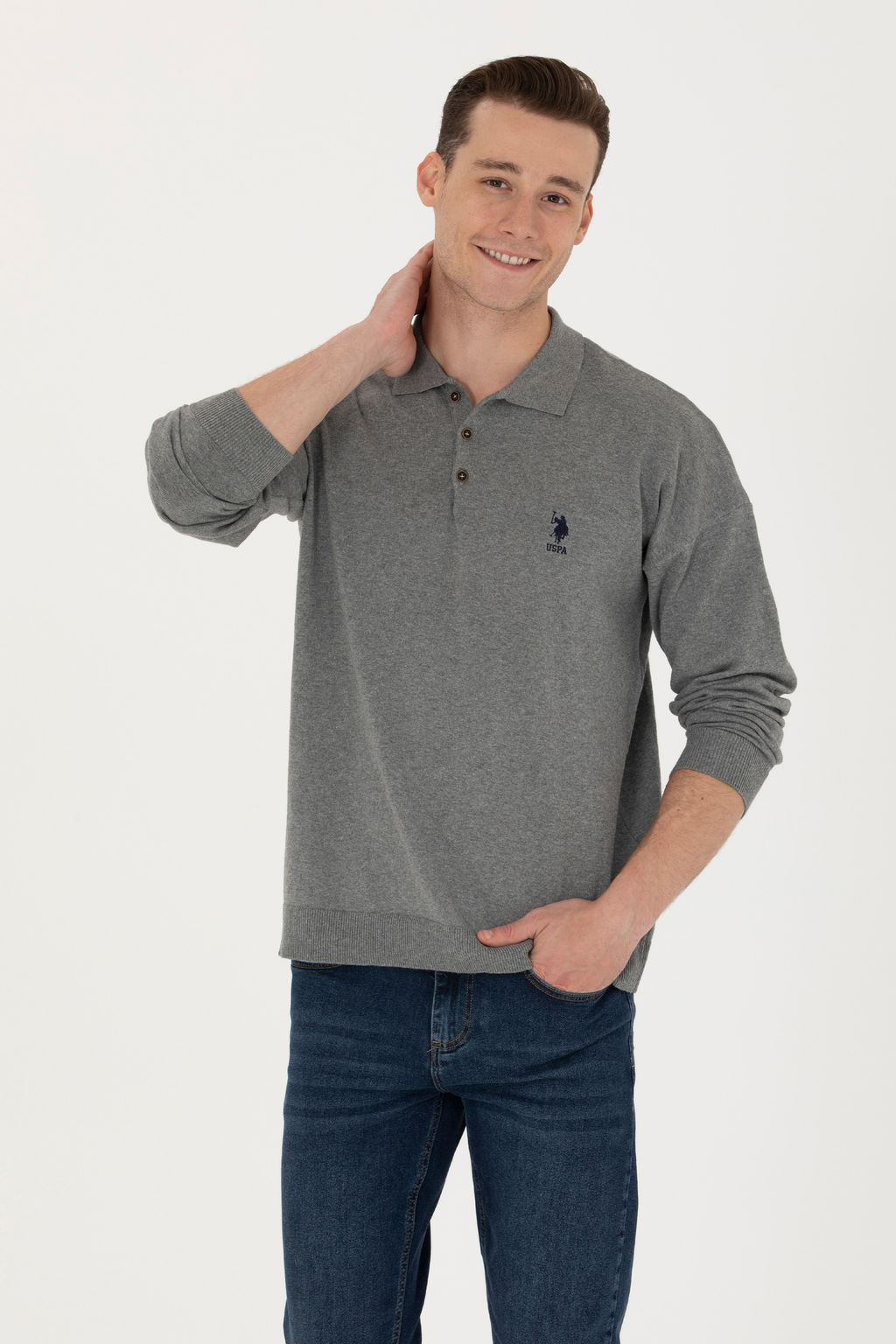 Свитер мужской U. S. Polo Assn Basic серый меланж из хлопка - U.s. polo assn фото 22
