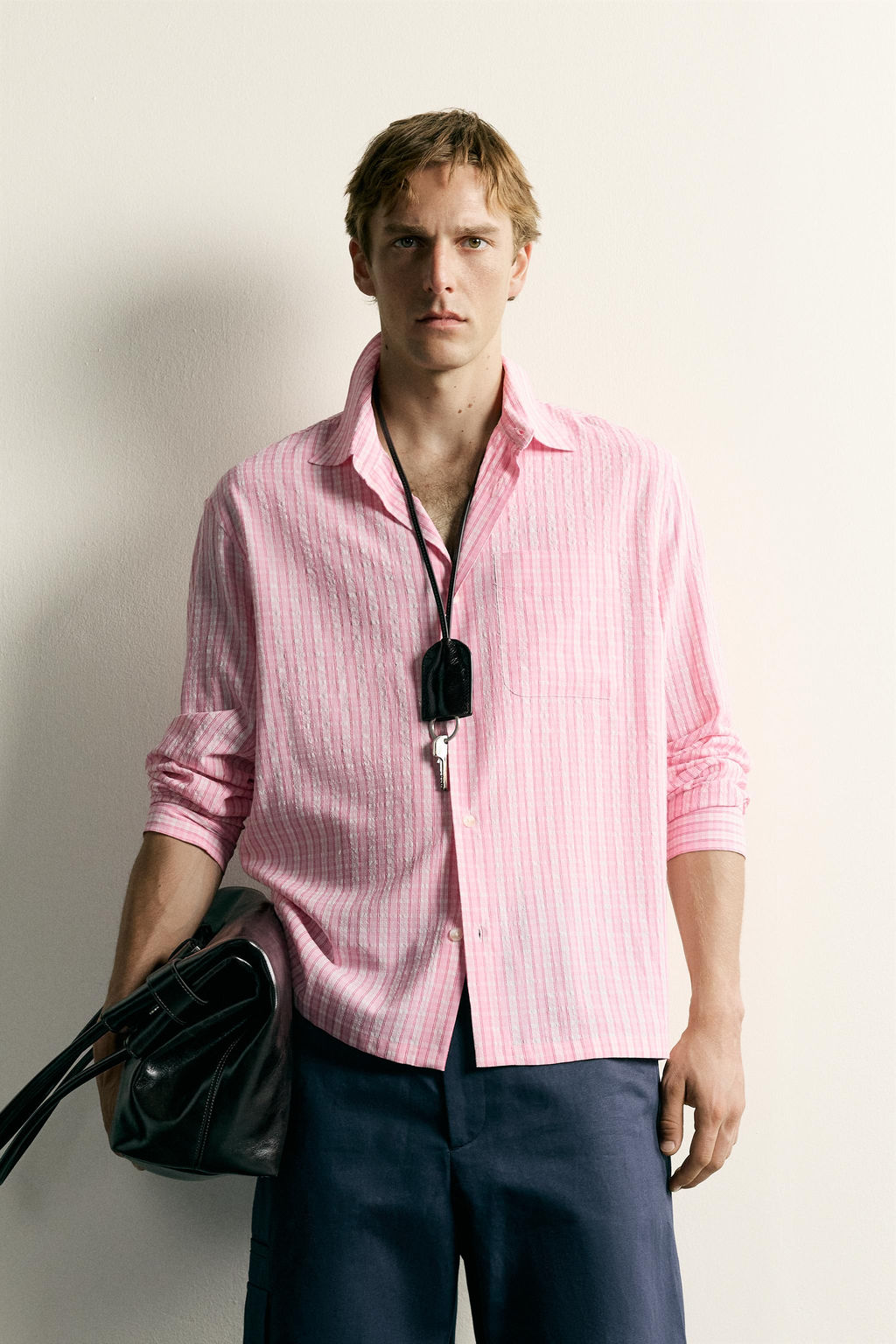 CAMISA RELAXED FIT CUADROS TEXTURA / Rosa - Zara фото 2