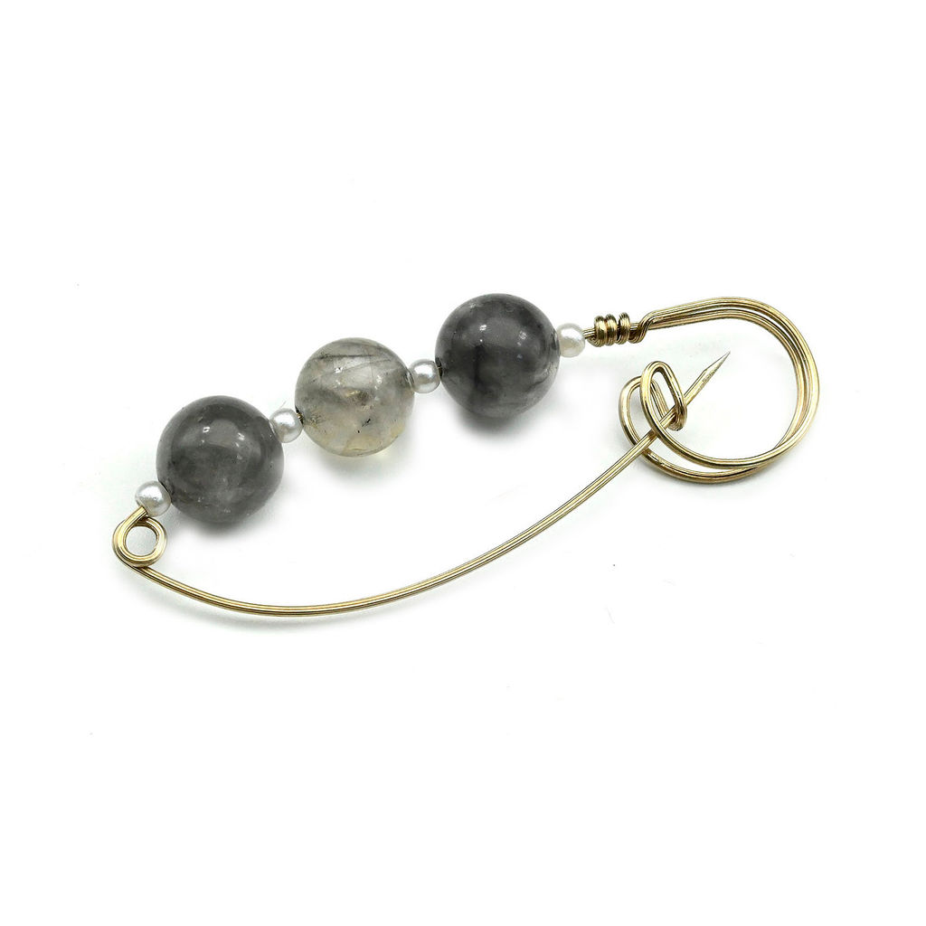 Брошь-булавка от сглаза с кварцем дымчатым 57*20мм.