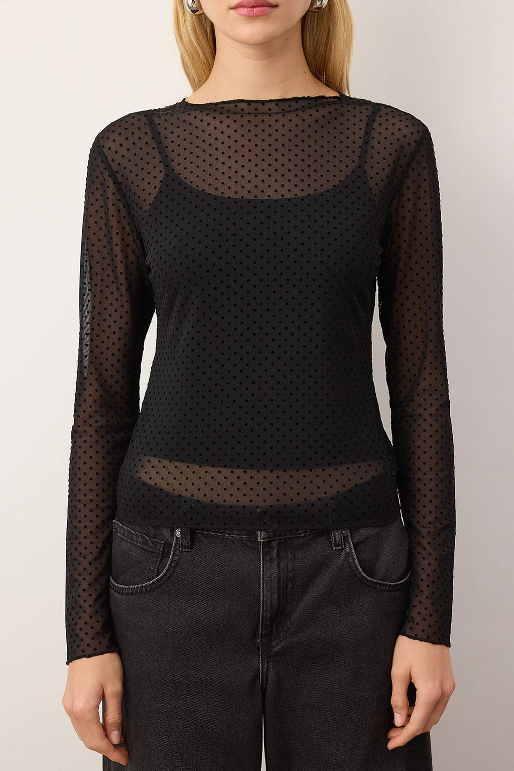 Siyah Fitted/Vucuda Oturan Cift Gorunumlu Floklu Tul Esnek Orme Bluz TWOAW26BZ00291 - Trendyolmilla фото 3