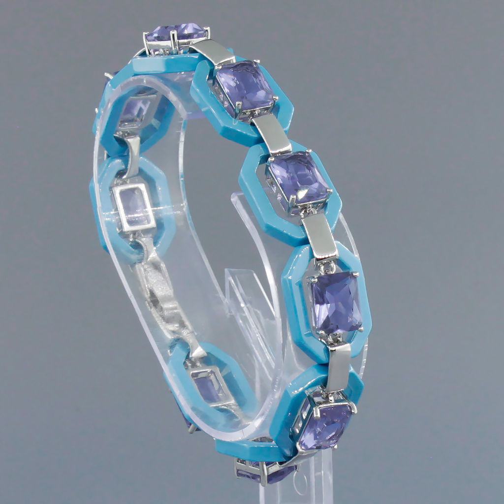 Браслет Октагон из голубой керамики с Александритом покрытие светлый металл, длина 18см - Agat77 фото 2