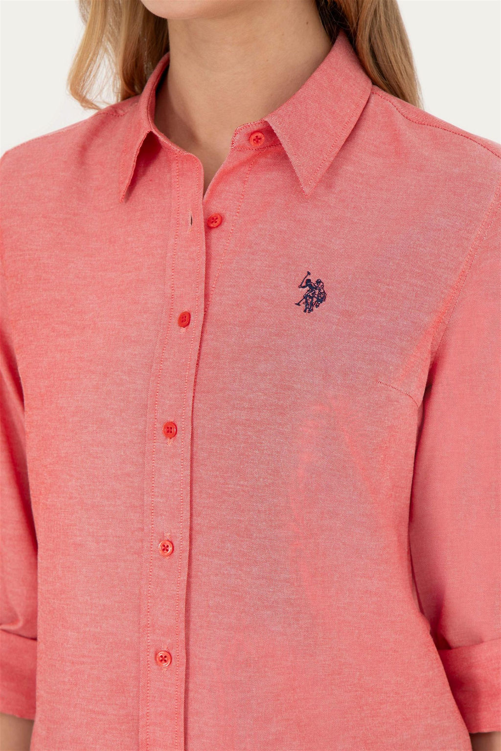 Женская красная базовая рубашка с длинным рукавом - U.s. polo assn фото 7