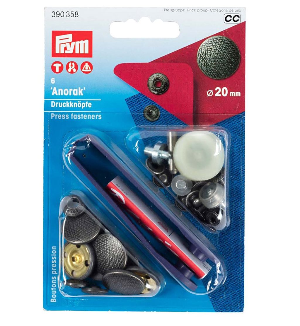 Кнопка PRYM 390358 Анорак характер латунь d 20 мм 6 шт. под состаренное серебро