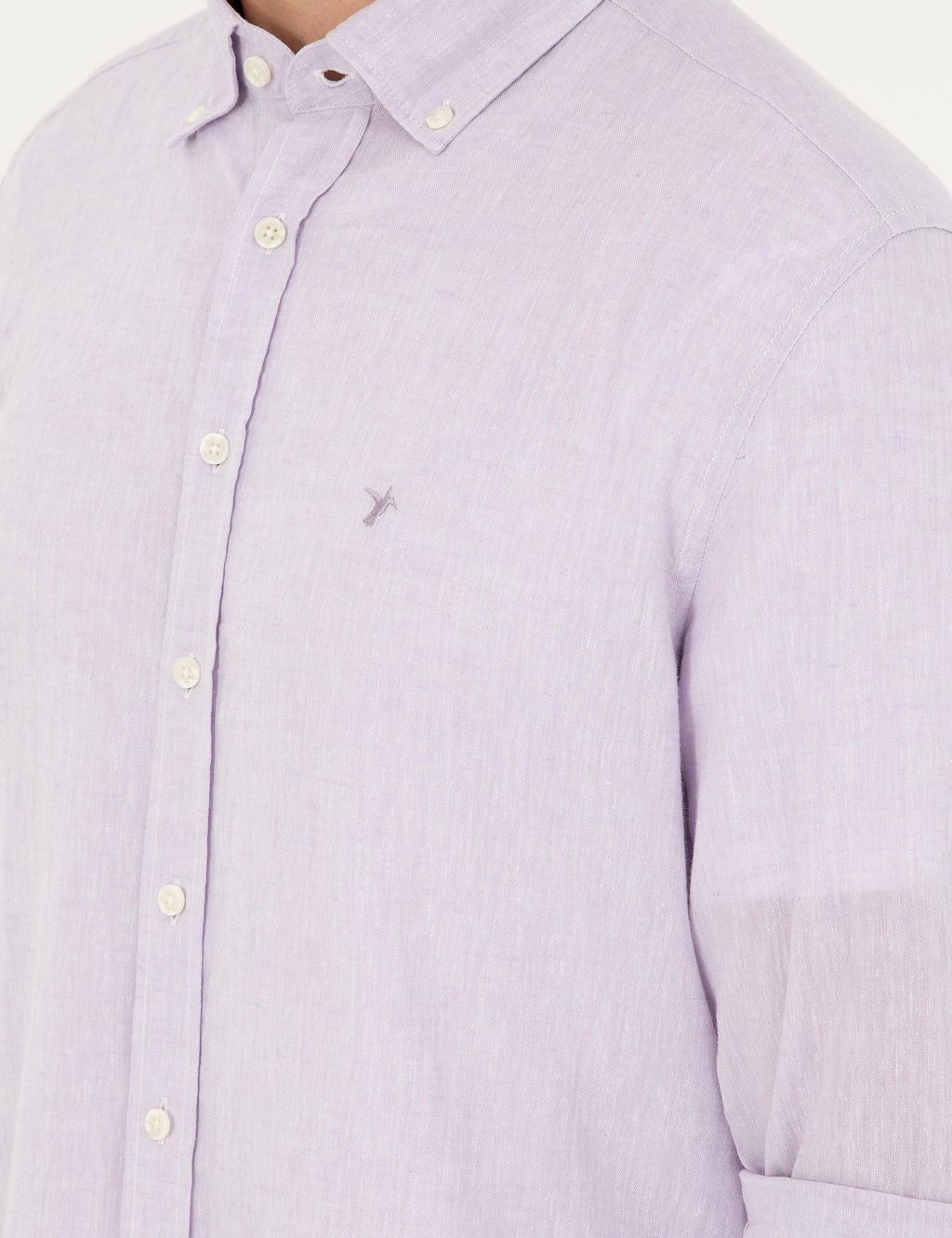 Lila Slim Fit Keten Kar___ml_ G_mlek