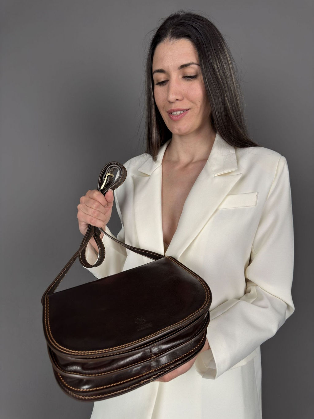 Сумка женская Sefaro Exotic из телячьей кожи гладкая матовая коричневая средняя  фото 12