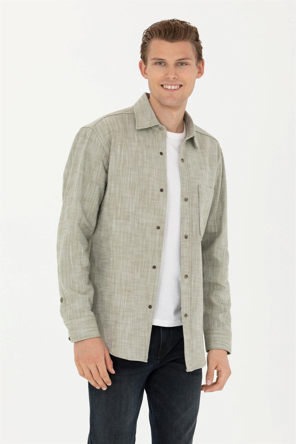 Мужская рубашка цвета хаки с длинным рукавом - U.s. polo assn фото 10