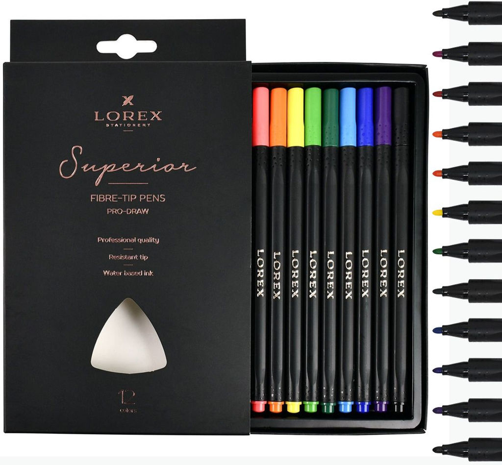 Фломастеры 12цв.LOREX PRO-DRAW SUPERIOR круглый корпус, картонная упаковка