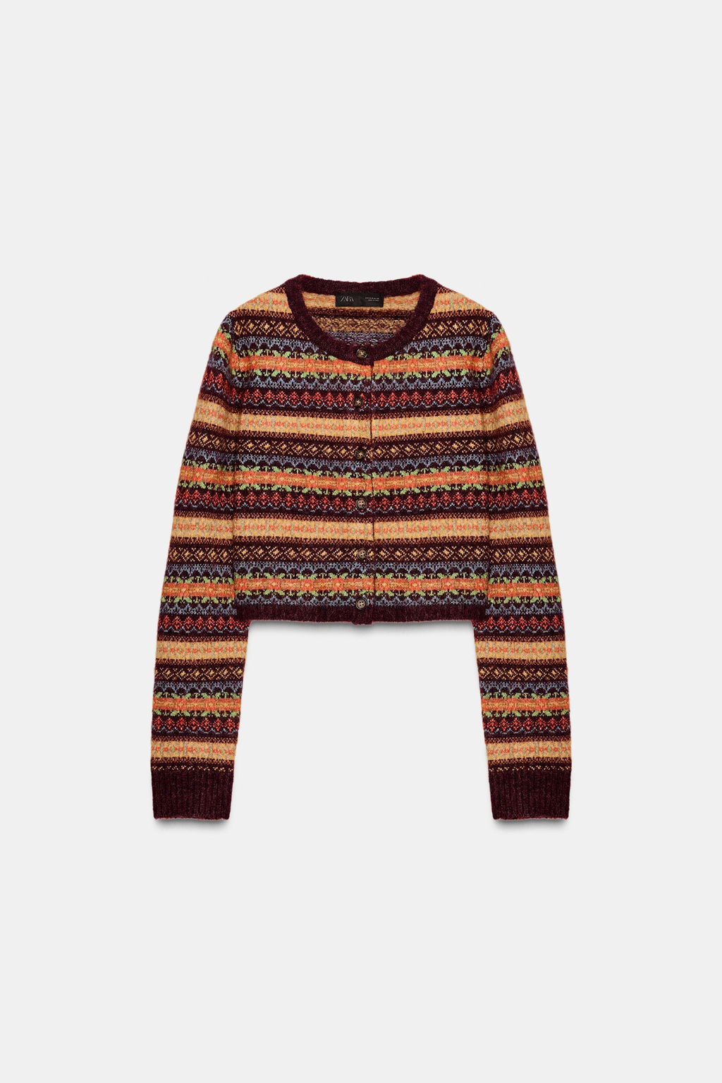 CROPPED JACQUARD KNIT CARDIGAN - Zara фото 6