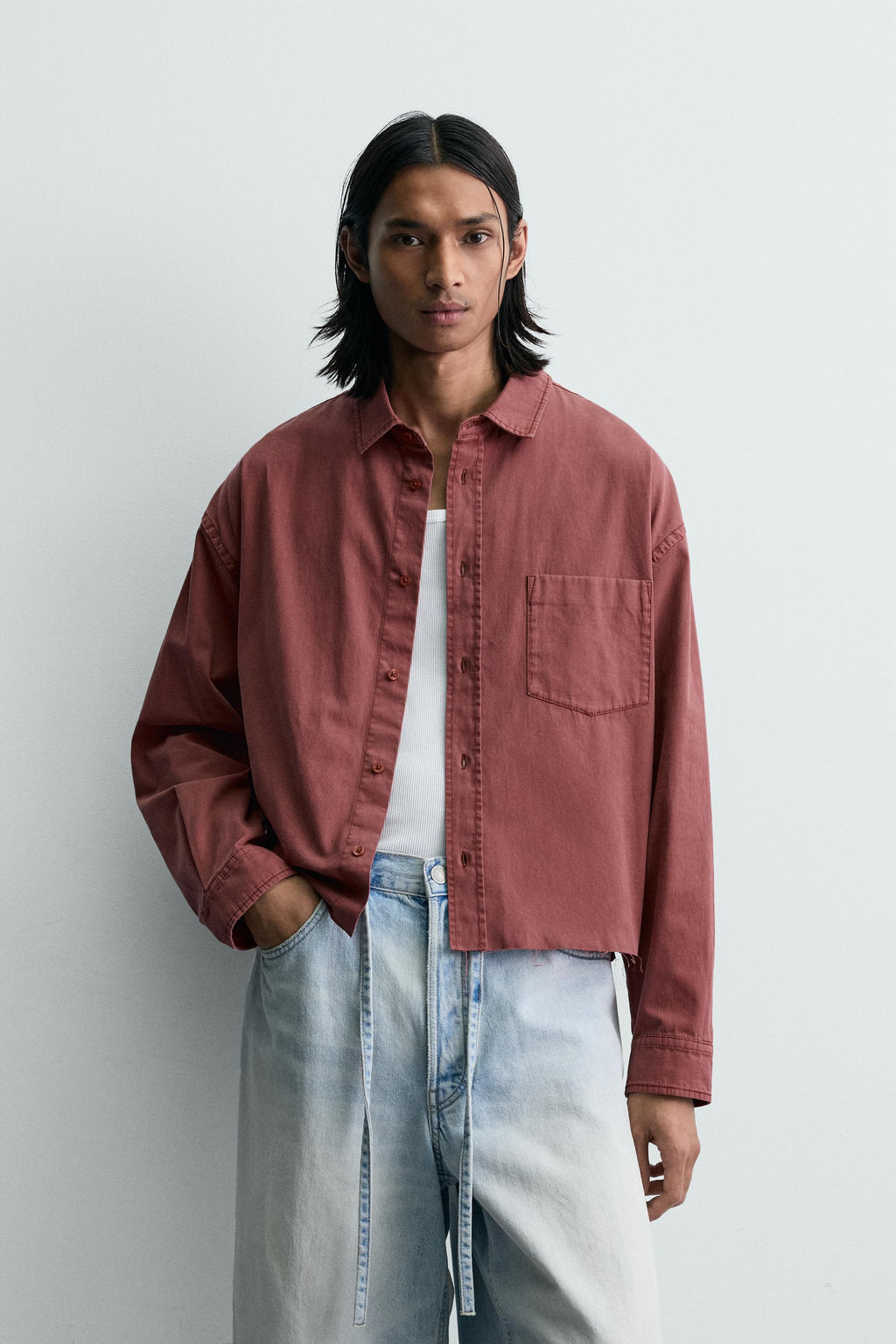 CAMISA BOXY FIT LAVADA / Rojizo - Zara фото 2