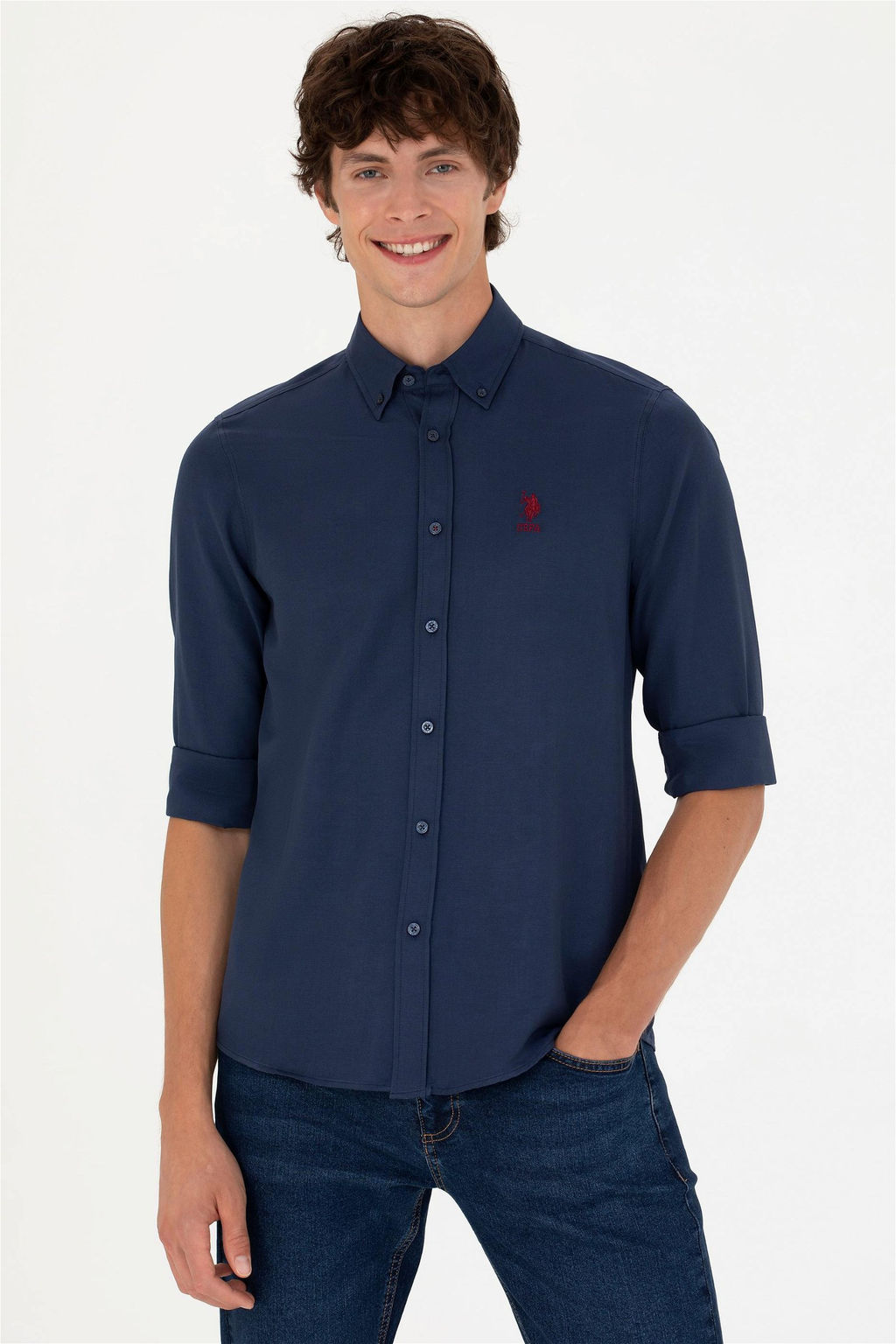 Мужская темно-синяя базовая рубашка с длинным рукавом Неожиданная скидка в корзине - U.s. polo assn фото 3