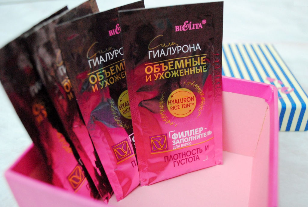Сила ГИАЛУРОНА. Объёмные и Ухоженные Филлер-заполнитель д/волос "Плотность и густота"(саше 10мл по 4шт)