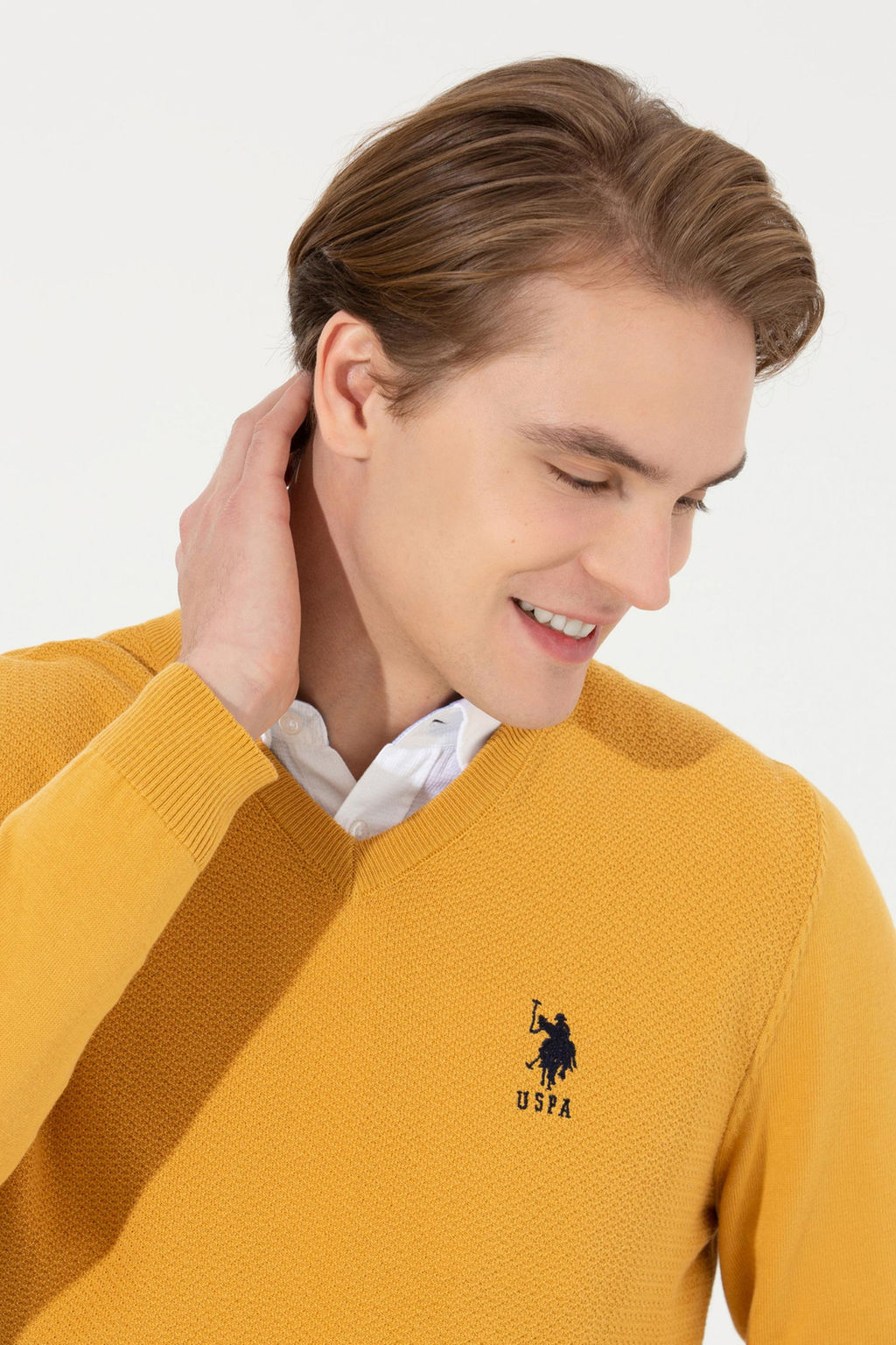 Мужской шафрановый трикотажный свитер Basic - U.s. polo assn фото 14