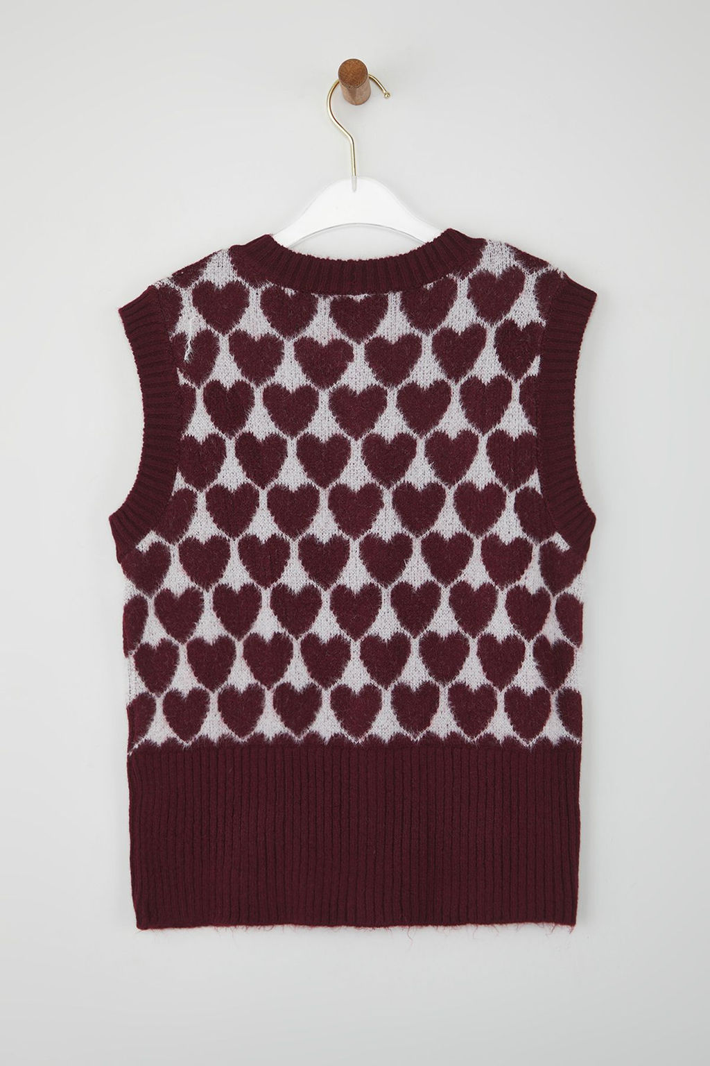 Teen Bordo Sakal/Yumos Iplik Kar?s?ml? Kalp Desenli Triko Yelek TWOAW26YE00012 - Trendyolmilla фото 6